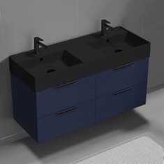 Double Floating Bathroom Vanity, Modern, Blue, 48 inch